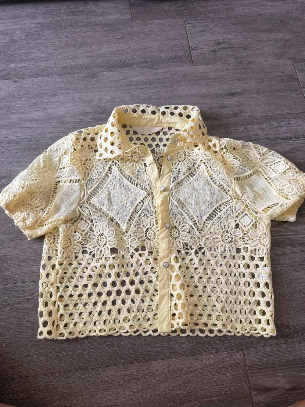 Lizette Collection Pale Yellow Lace Blouse Size L